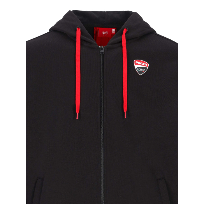 Sudadera Hombre con capucha y cremallera Ducati Corse - Patch Escudo y Cinta con Logo