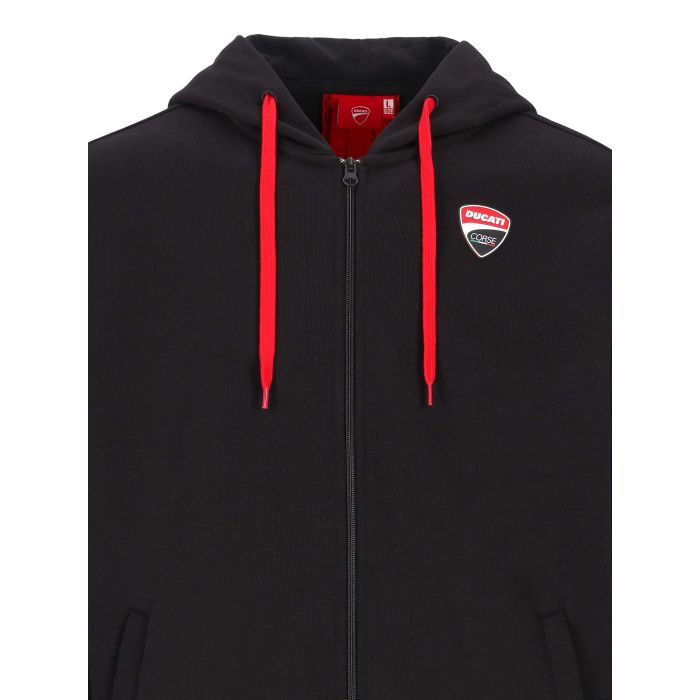 Sudadera Hombre con capucha y cremallera Ducati Corse - Patch Escudo y Cinta con Logo
